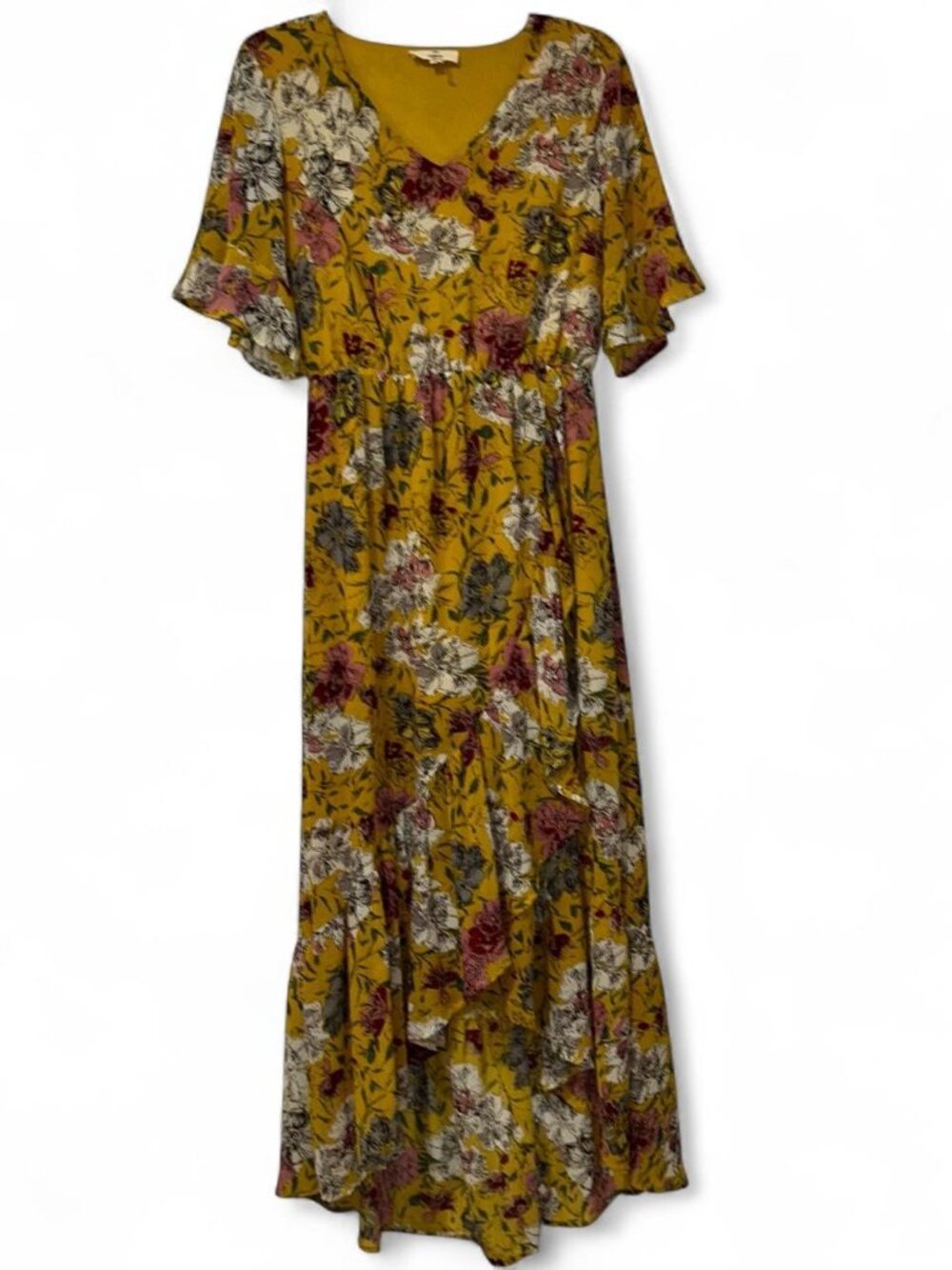 Entro Gold Floral Maxi Dress Women's Small